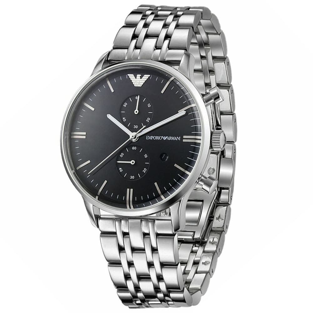 Emporio Armani Gianni AR0389 Men's Chronograph Watch – Black & Black Stainless Steel Bracelet