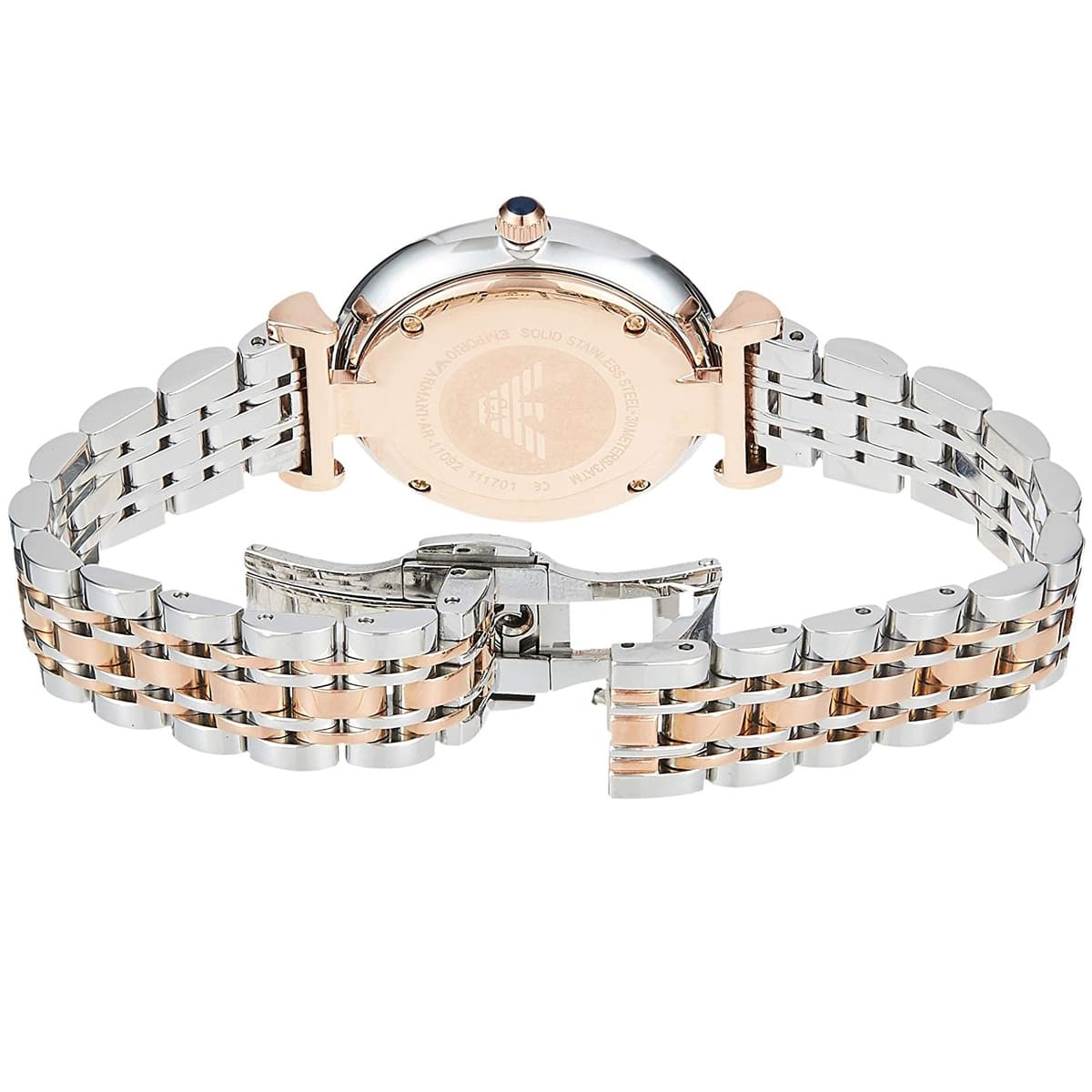 Emporio Armani Gianni T-Bar AR11092 32mm Women's Quartz Watch – Blue Sunray & Two-Tone Silver and Rose Gold Stainless Steel Bracelet