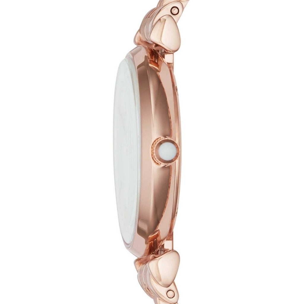 Emporio Armani Gianni T-Bar AR11110 32mm Women's Quartz Watch – Mother-of-Pearl Mosaic & Rose Gold-Tone Stainless Steel Bracelet