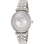Emporio Armani Gianni T-Bar AR11445 32mm Women's Quartz Watch – Silver Crystal-Set & Silver Stainless Steel Bracelet