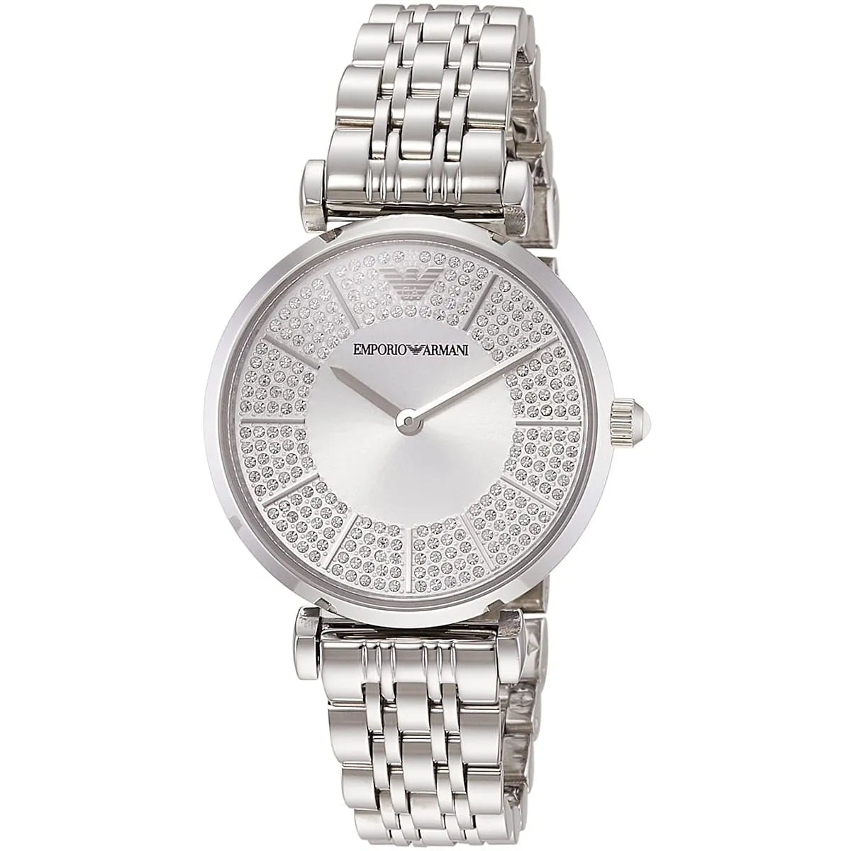 Emporio Armani Gianni T-Bar AR11445 32mm Women's Quartz Watch – Silver Crystal-Set & Silver Stainless Steel Bracelet