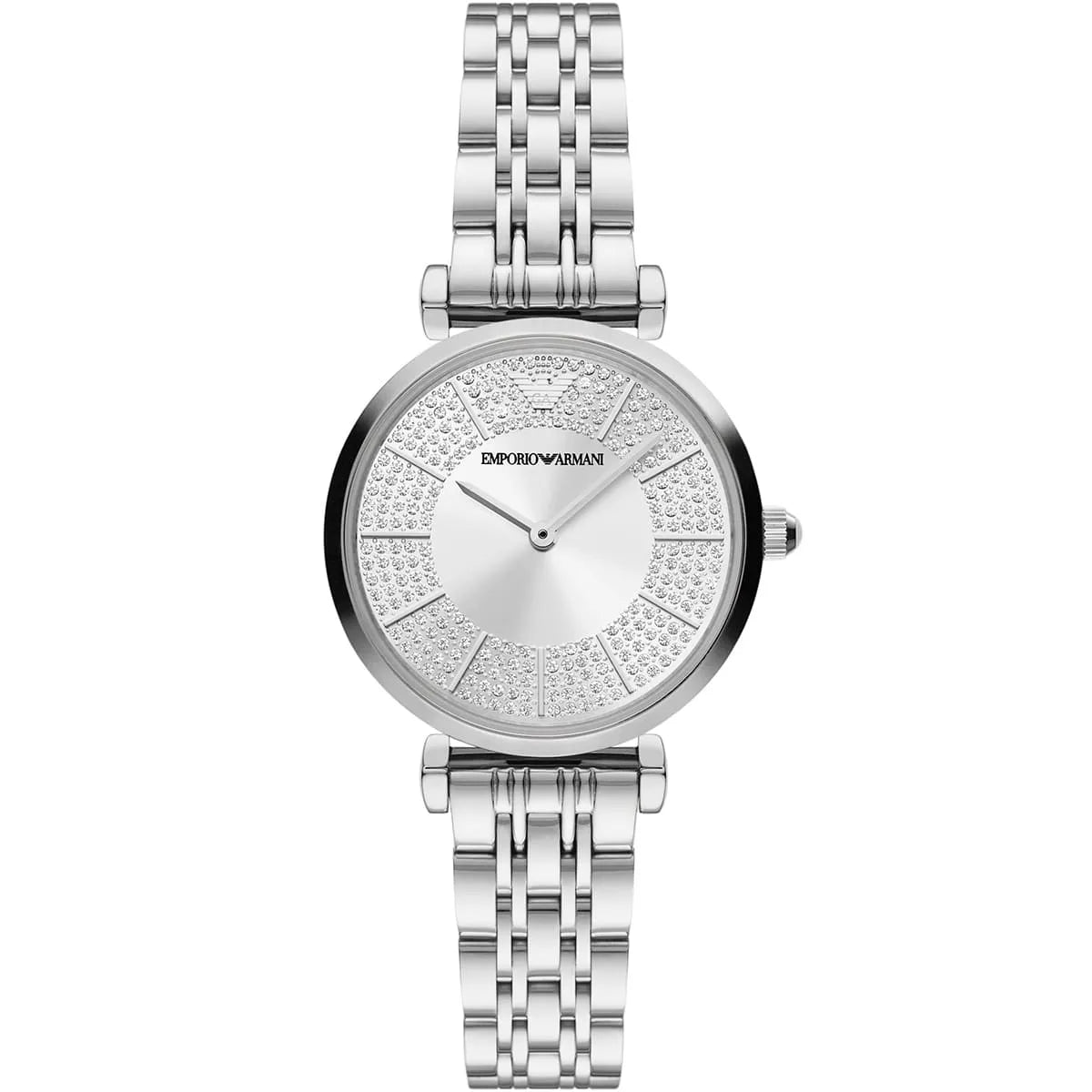 Emporio Armani Gianni T-Bar AR11445 32mm Women's Quartz Watch – Silver Crystal-Set & Silver Stainless Steel Bracelet