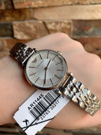Emporio Armani Gianni T-Bar AR11445 32mm Women's Quartz Watch – Silver Crystal-Set & Silver Stainless Steel Bracelet