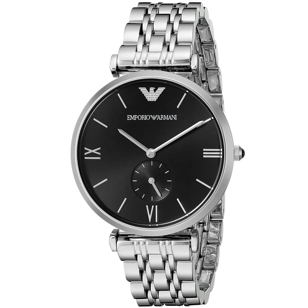 Emporio Armani Gianni AR1676 40mm Men's Quartz Watch – Black & Silver-Tone Stainless Steel Bracelet