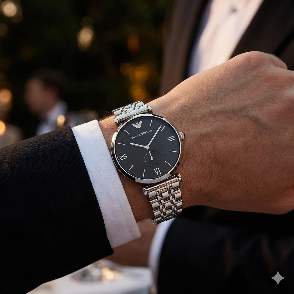 Emporio Armani Gianni AR1676 40mm Men's Quartz Watch – Black & Silver-Tone Stainless Steel Bracelet