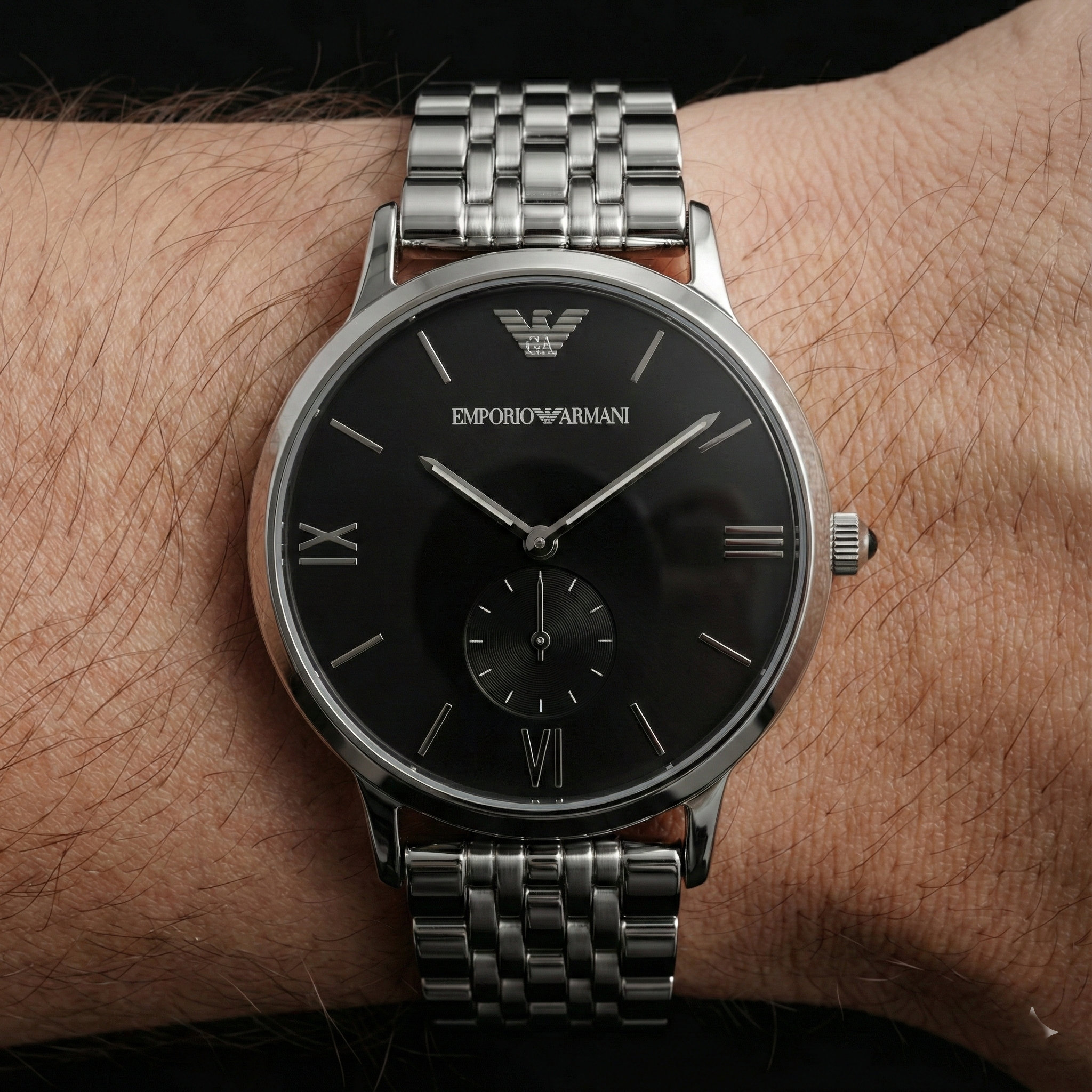Emporio Armani Gianni AR1676 40mm Men's Quartz Watch – Black & Silver-Tone Stainless Steel Bracelet
