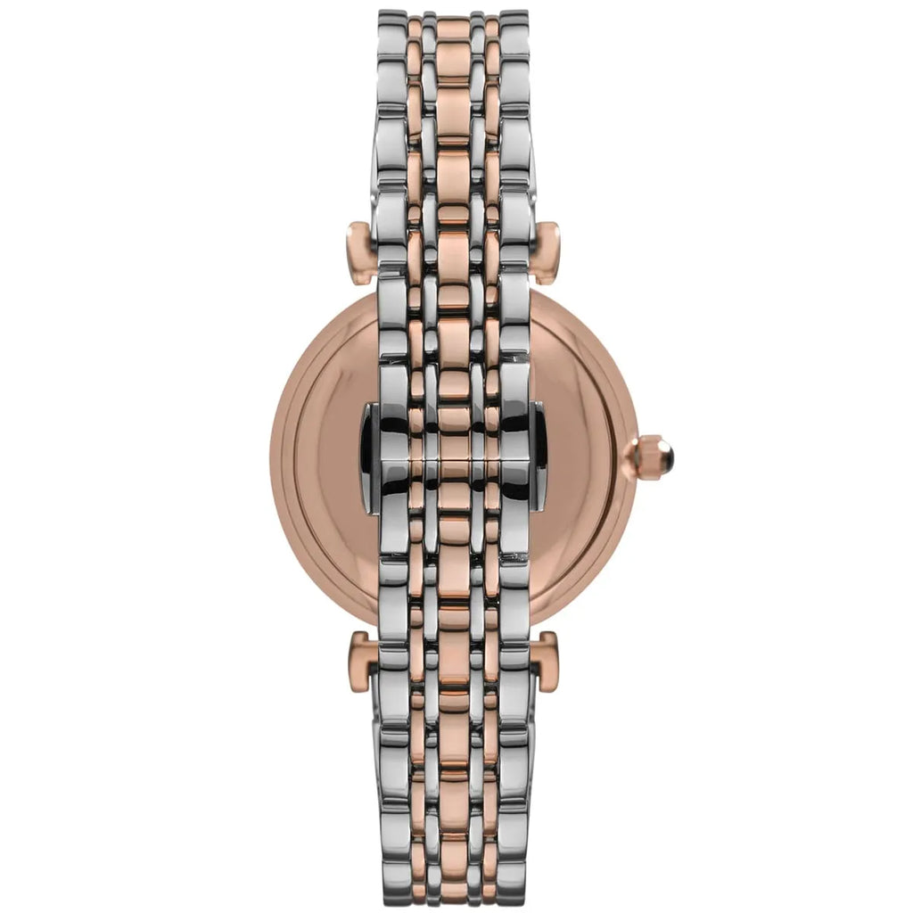 Emporio Armani Gianni T-Bar AR1725 32mm Women's Quartz Watch – Two-Tone Sunray & Two-Tone Silver and Rose Gold Stainless Steel Bracelet