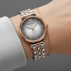 Emporio Armani Gianni T-Bar AR1725 32mm Women's Quartz Watch – Two-Tone Sunray & Two-Tone Silver and Rose Gold Stainless Steel Bracelet