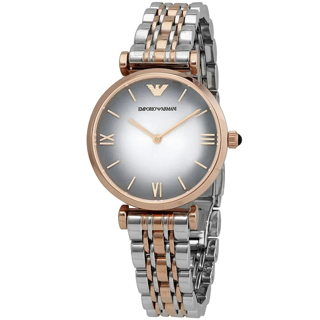 Emporio Armani Gianni T-Bar AR1725 32mm Women's Quartz Watch – Two-Tone Sunray & Two-Tone Silver and Rose Gold Stainless Steel Bracelet