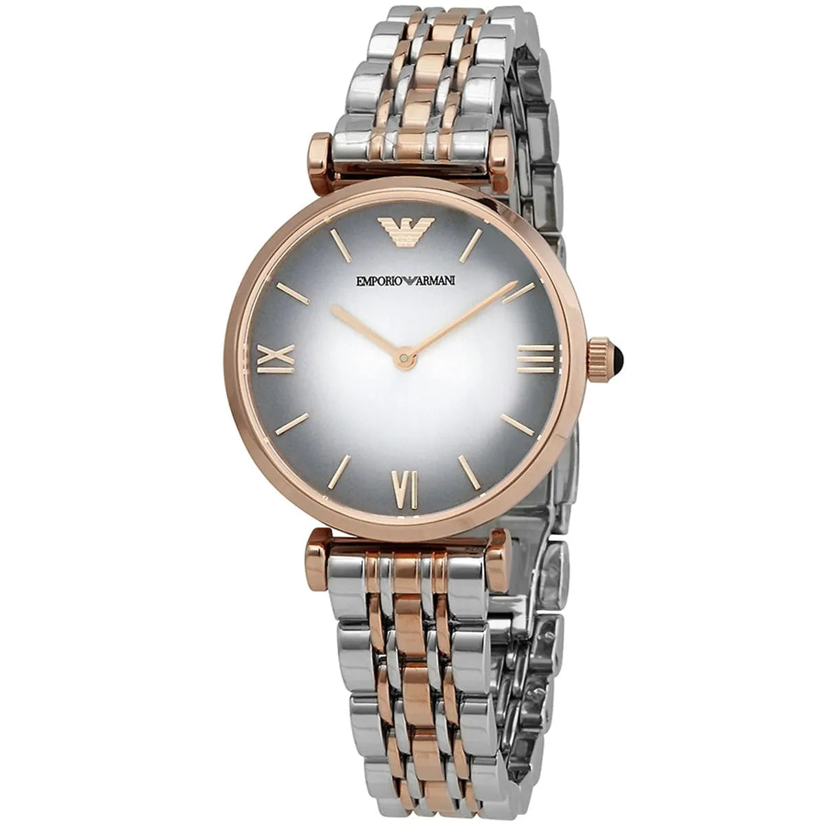 Emporio Armani Gianni T-Bar AR1725 32mm Women's Quartz Watch – Two-Tone Sunray & Two-Tone Silver and Rose Gold Stainless Steel Bracelet