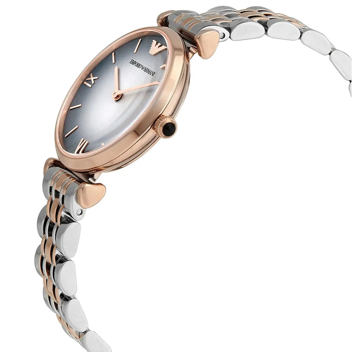 Emporio Armani Gianni T-Bar AR1725 32mm Women's Quartz Watch – Two-Tone Sunray & Two-Tone Silver and Rose Gold Stainless Steel Bracelet