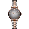 Emporio Armani Gianni T-Bar AR1725 32mm Women's Quartz Watch – Two-Tone Sunray & Two-Tone Silver and Rose Gold Stainless Steel Bracelet