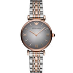 Emporio Armani Gianni T-Bar AR1725 32mm Women's Quartz Watch – Two-Tone Sunray & Two-Tone Silver and Rose Gold Stainless Steel Bracelet