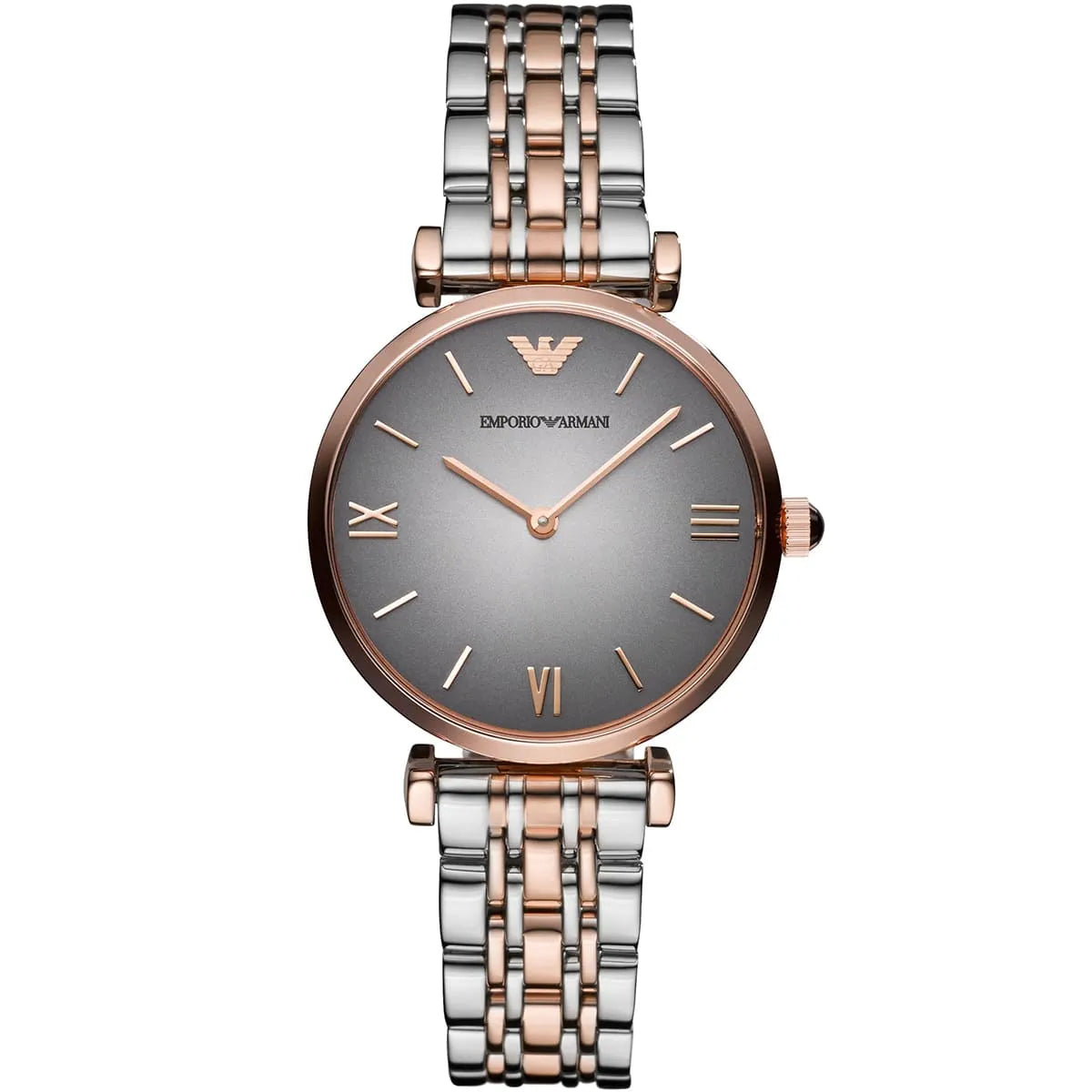 Emporio Armani Gianni T-Bar AR1725 32mm Women's Quartz Watch – Two-Tone Sunray & Two-Tone Silver and Rose Gold Stainless Steel Bracelet