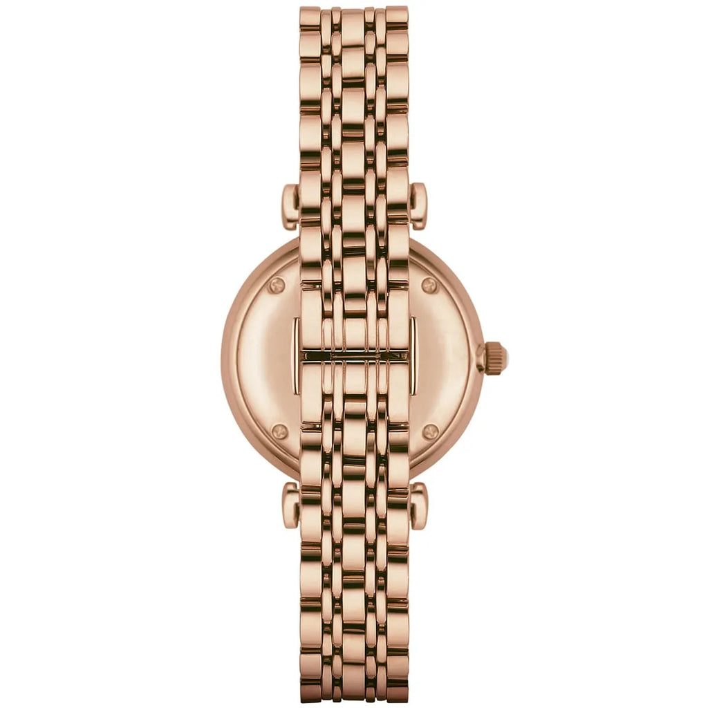 Emporio Armani Gianni T-Bar AR1909 32mm Women's Quartz Watch – Mother-of-Pearl & Rose Gold-Tone Genuine Leather Strap