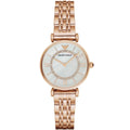 Emporio Armani Gianni T-Bar AR1909 32mm Women's Quartz Watch – Mother-of-Pearl & Rose Gold-Tone Genuine Leather Strap