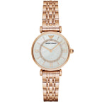 Emporio Armani Gianni T-Bar AR1909 32mm Women's Quartz Watch – Mother-of-Pearl & Rose Gold-Tone Genuine Leather Strap