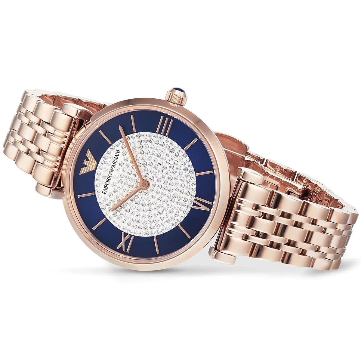 Emporio Armani Gianni T-Bar AR11423 32mm Women's Quartz Watch – Navy Blue & Rose Gold Stainless Steel Bracelet