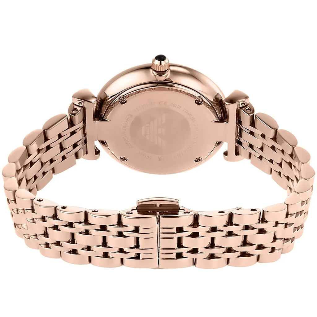 Emporio Armani Gianni T-Bar AR11423 32mm Women's Quartz Watch – Navy Blue & Rose Gold Stainless Steel Bracelet