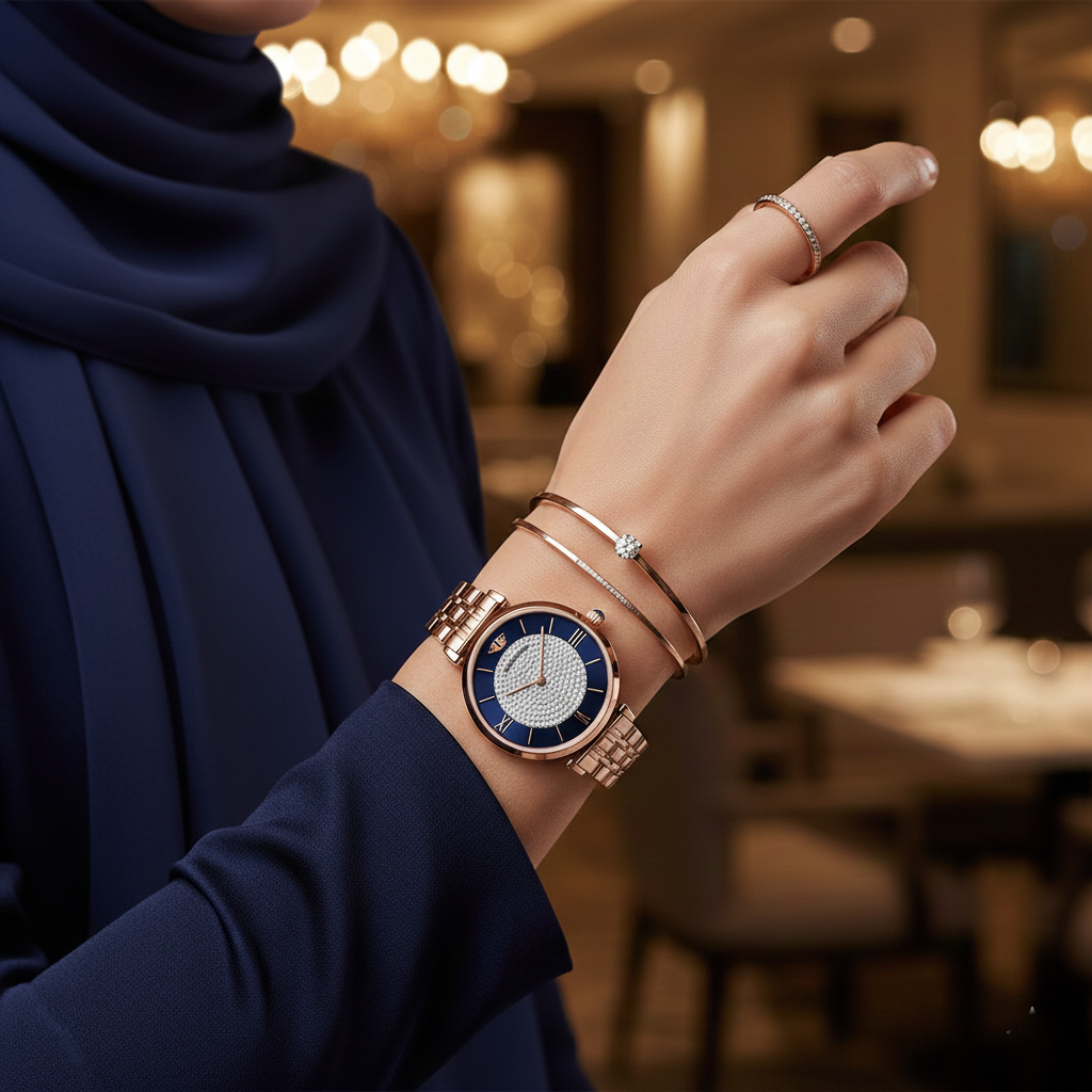 Emporio Armani Gianni T-Bar AR11423 32mm Women's Quartz Watch – Navy Blue & Rose Gold Stainless Steel Bracelet
