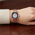 Emporio Armani Gianni T-Bar AR11423 32mm Women's Quartz Watch – Navy Blue & Rose Gold Stainless Steel Bracelet