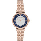 Emporio Armani Gianni T-Bar AR11423 32mm Women's Quartz Watch – Navy Blue & Rose Gold Stainless Steel Bracelet