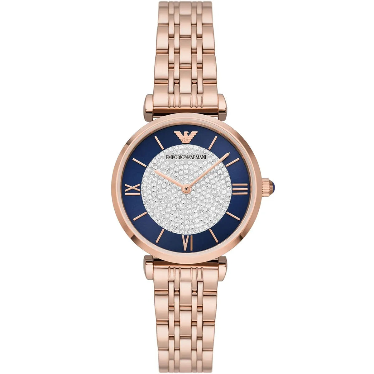 Emporio Armani Gianni T-Bar AR11423 32mm Women's Quartz Watch – Navy Blue & Rose Gold Stainless Steel Bracelet