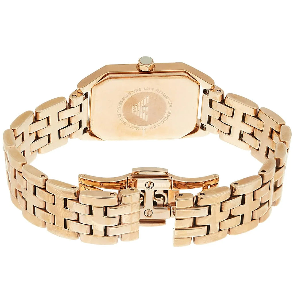 Emporio Armani Gioia AR11147 21mm Women's Quartz Watch – White Mother-of-Pearl & Rose Gold-Tone Stainless Steel Bracelet
