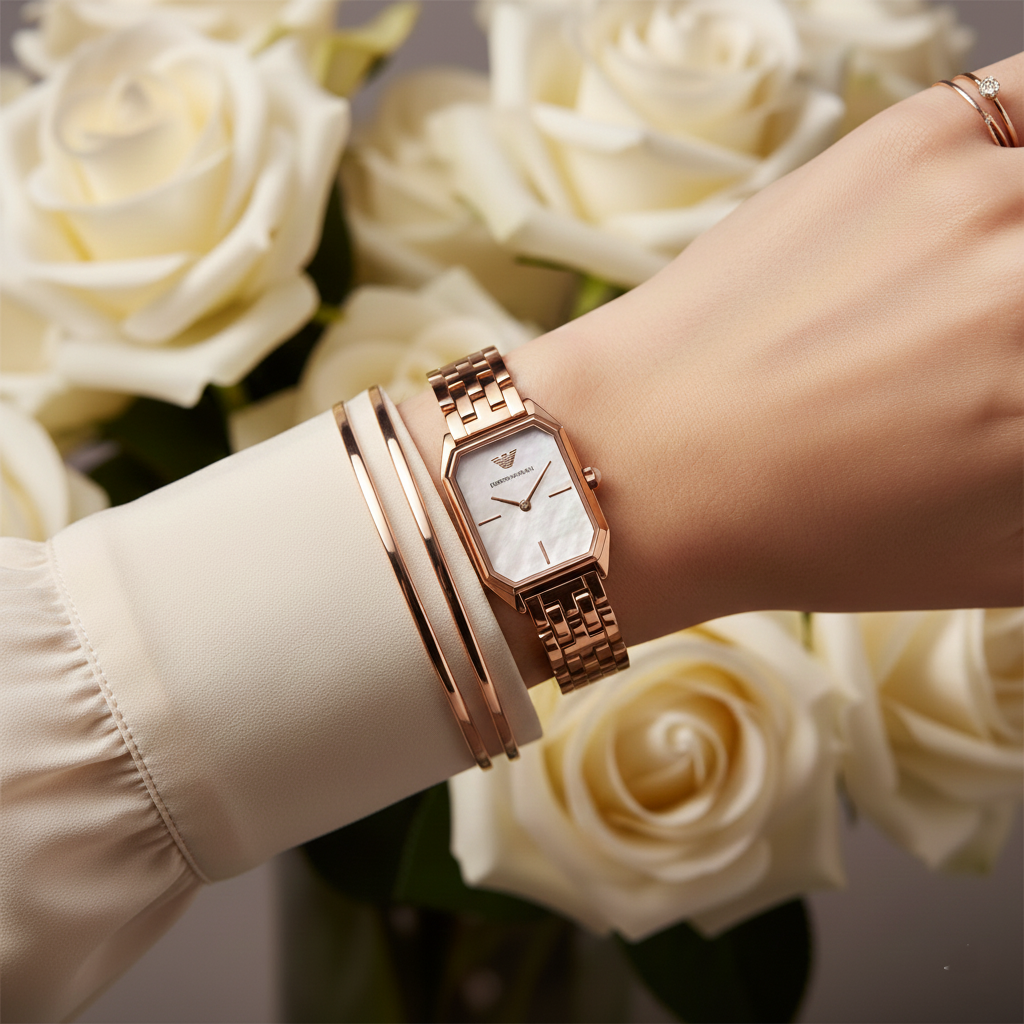 Emporio Armani Gioia AR11147 21mm Women's Quartz Watch – White Mother-of-Pearl & Rose Gold-Tone Stainless Steel Bracelet