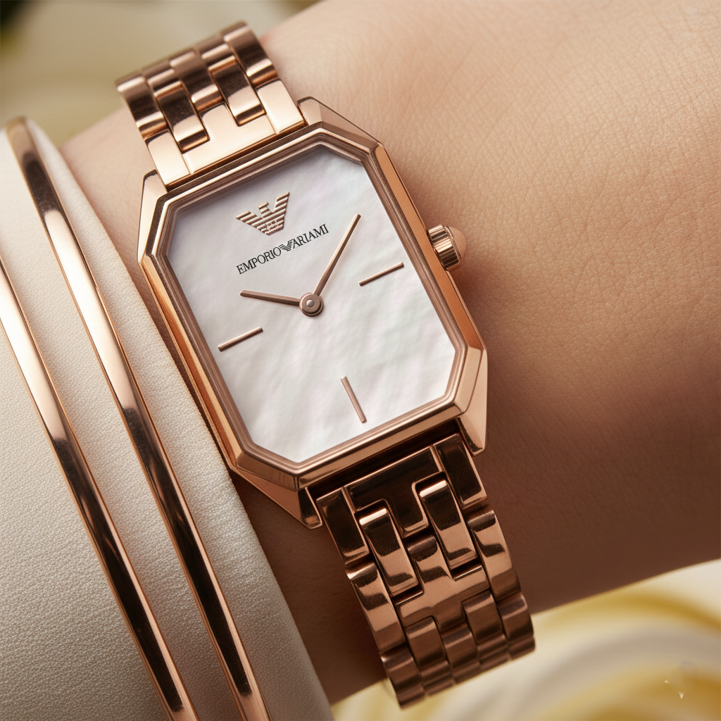 Emporio Armani Gioia AR11147 21mm Women's Quartz Watch – White Mother-of-Pearl & Rose Gold-Tone Stainless Steel Bracelet
