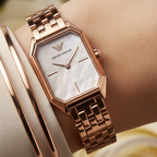 Emporio Armani Gioia AR11147 21mm Women's Quartz Watch – White Mother-of-Pearl & Rose Gold-Tone Stainless Steel Bracelet