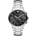 Emporio Armani Giovanni AR11208 43mm Men's Chronograph Watch – Black Sunray & Silver Stainless Steel Bracelet