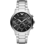Emporio Armani Giovanni AR11208 43mm Men's Chronograph Watch – Black Sunray & Silver Stainless Steel Bracelet
