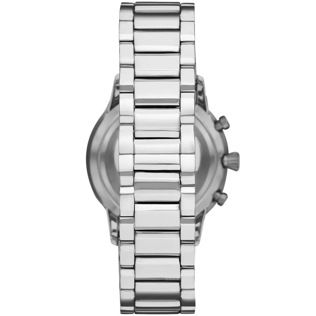 Emporio Armani Giovanni AR11208 43mm Men's Chronograph Watch – Black Sunray & Silver Stainless Steel Bracelet