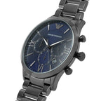 Emporio Armani Giovanni AR11348 43mm Men's Chronograph Watch – Navy Blue Sunray & Navy Blue Genuine Leather Strap