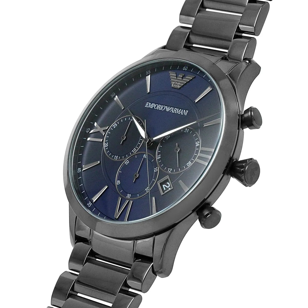 Emporio Armani Giovanni AR11348 43mm Men's Chronograph Watch – Navy Blue Sunray & Navy Blue Genuine Leather Strap