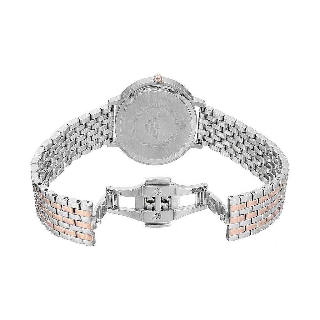 Emporio Armani Kappa AR11113 32mm Women's Quartz Watch – Silver Crystal-Set Floral & Two-Tone Silver and Rose Gold Stainless Steel Bracelet