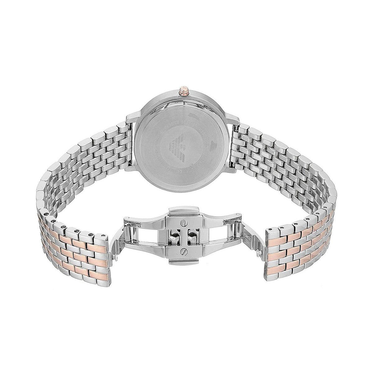 Emporio Armani Kappa AR11113 32mm Women's Quartz Watch – Silver Crystal-Set Floral & Two-Tone Silver and Rose Gold Stainless Steel Bracelet
