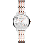 Emporio Armani Kappa AR11113 32mm Women's Quartz Watch – Silver Crystal-Set Floral & Two-Tone Silver and Rose Gold Stainless Steel Bracelet