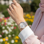 Emporio Armani Kappa AR11113 32mm Women's Quartz Watch – Silver Crystal-Set Floral & Two-Tone Silver and Rose Gold Stainless Steel Bracelet