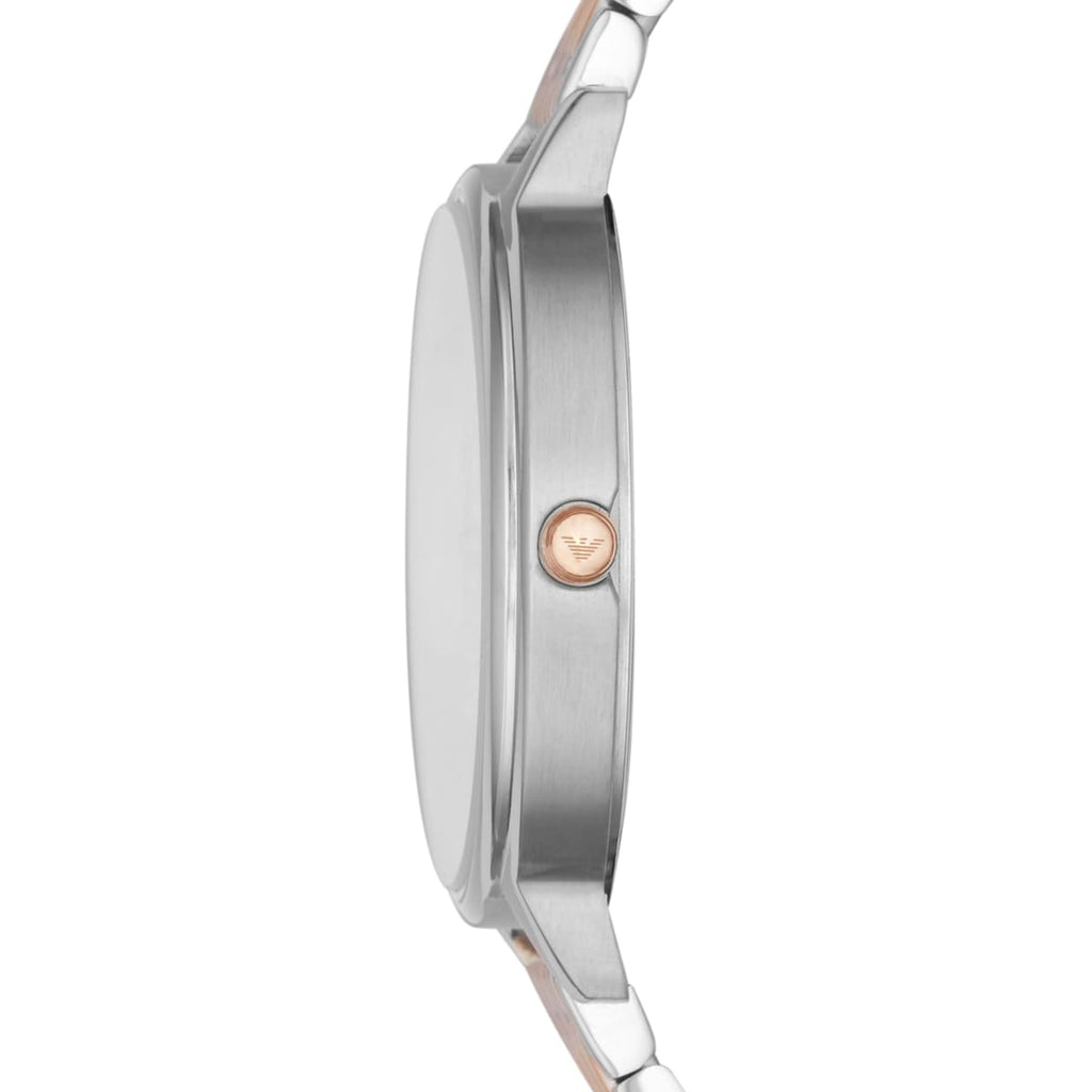 Emporio Armani Kappa AR11113 32mm Women's Quartz Watch – Silver Crystal-Set Floral & Two-Tone Silver and Rose Gold Stainless Steel Bracelet