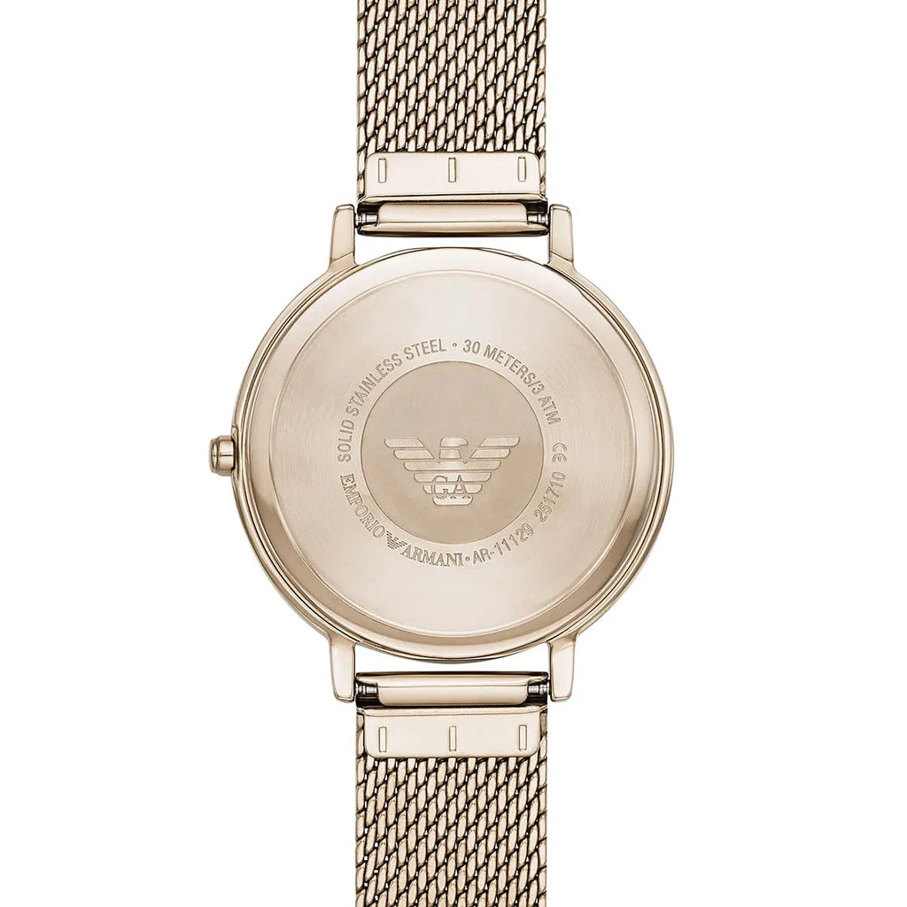 Emporio Armani Kappa AR11129 32mm Women's Quartz Watch – Gold Crystal-Set Sunray & Gold Stainless Steel Mesh Bracelet