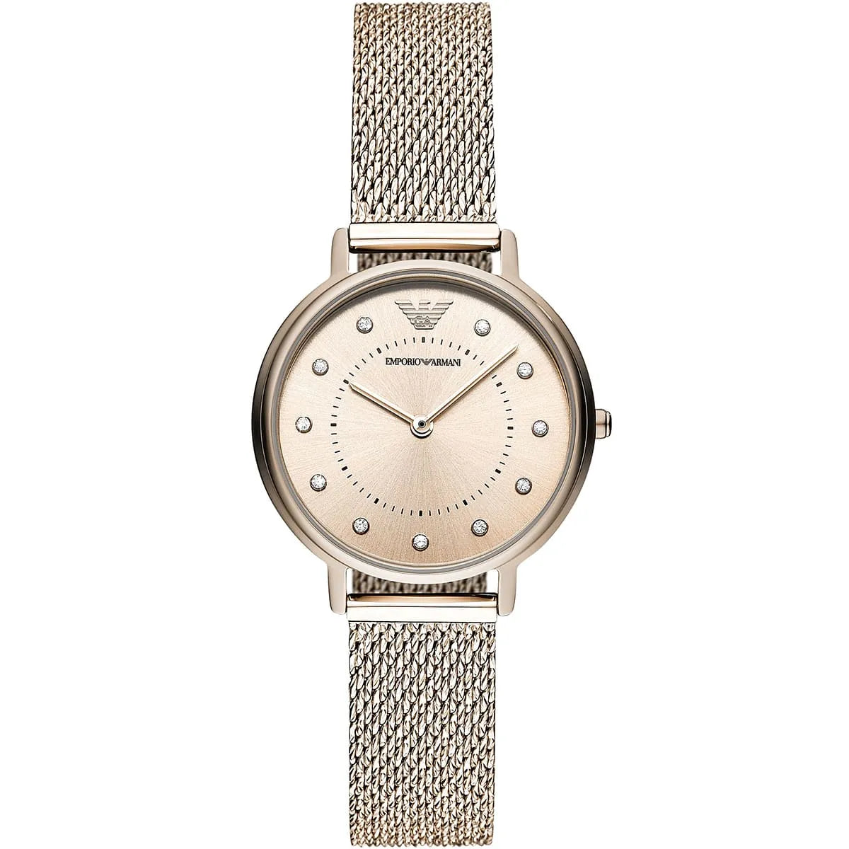 Emporio Armani Kappa AR11129 32mm Women's Quartz Watch – Gold Crystal-Set Sunray & Gold Stainless Steel Mesh Bracelet