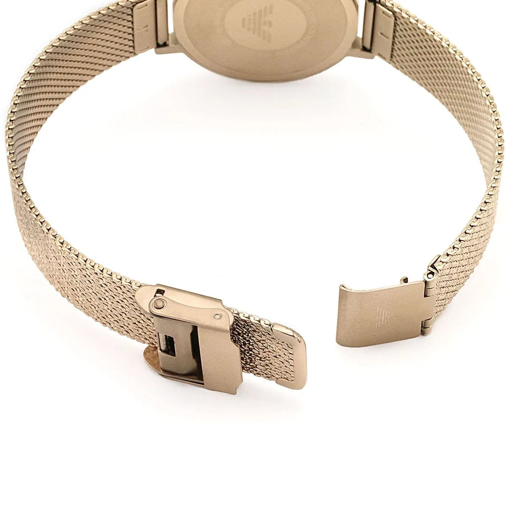 Emporio Armani Kappa AR11129 32mm Women's Quartz Watch – Gold Crystal-Set Sunray & Gold Stainless Steel Mesh Bracelet