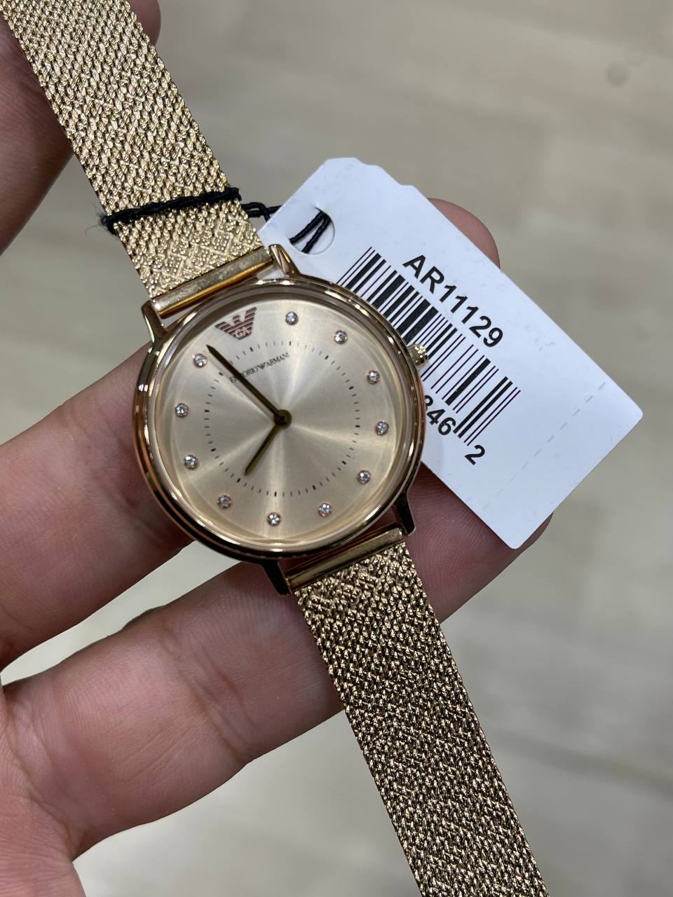 Emporio Armani Kappa AR11129 32mm Women's Quartz Watch – Gold Crystal-Set Sunray & Gold Stainless Steel Mesh Bracelet