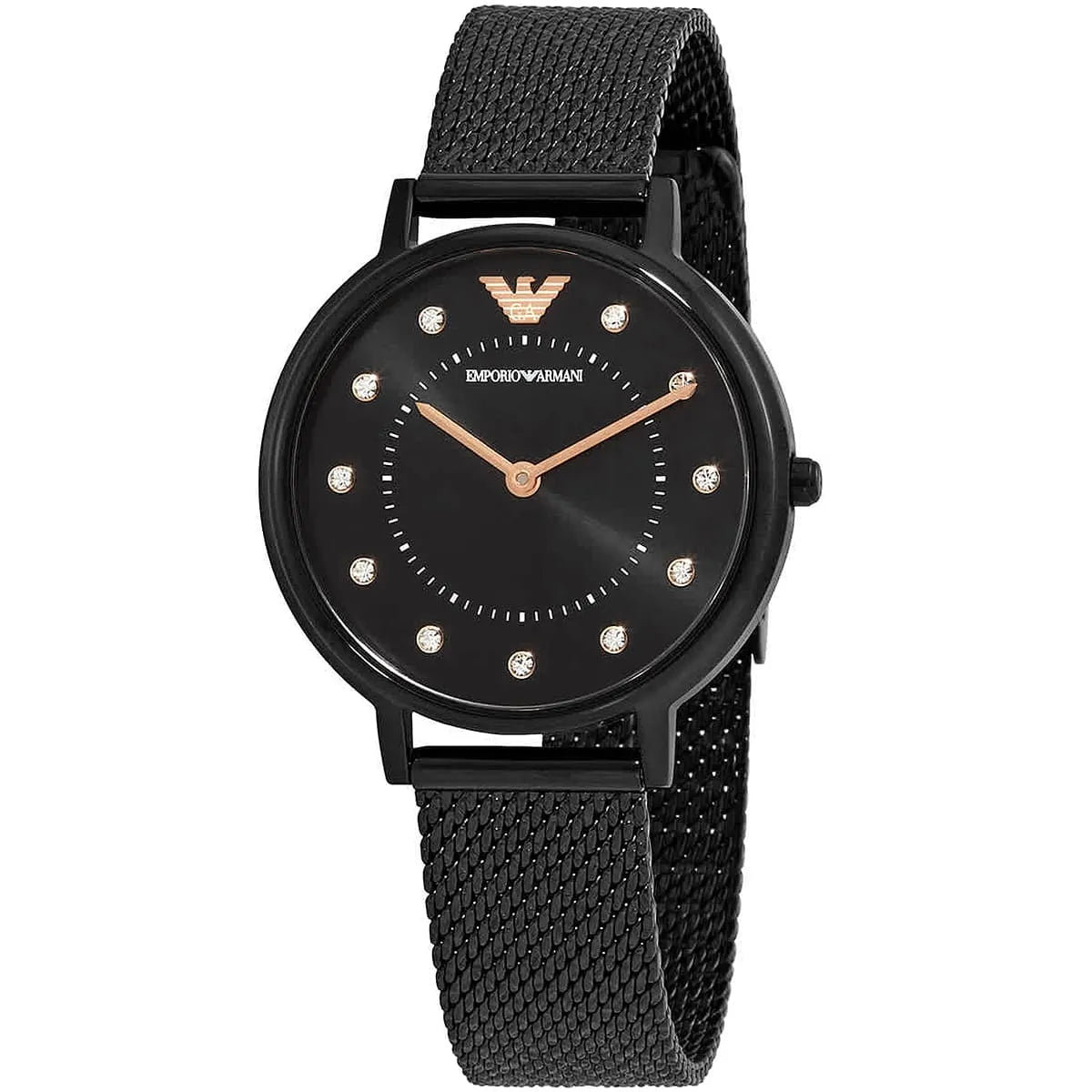 Emporio Armani Kappa AR11252 32mm Women's Quartz Watch – Black Crystal-Set Sunray & Black Stainless Steel Mesh Bracelet