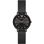 Emporio Armani Kappa AR11252 32mm Women's Quartz Watch – Black Crystal-Set Sunray & Black Stainless Steel Mesh Bracelet