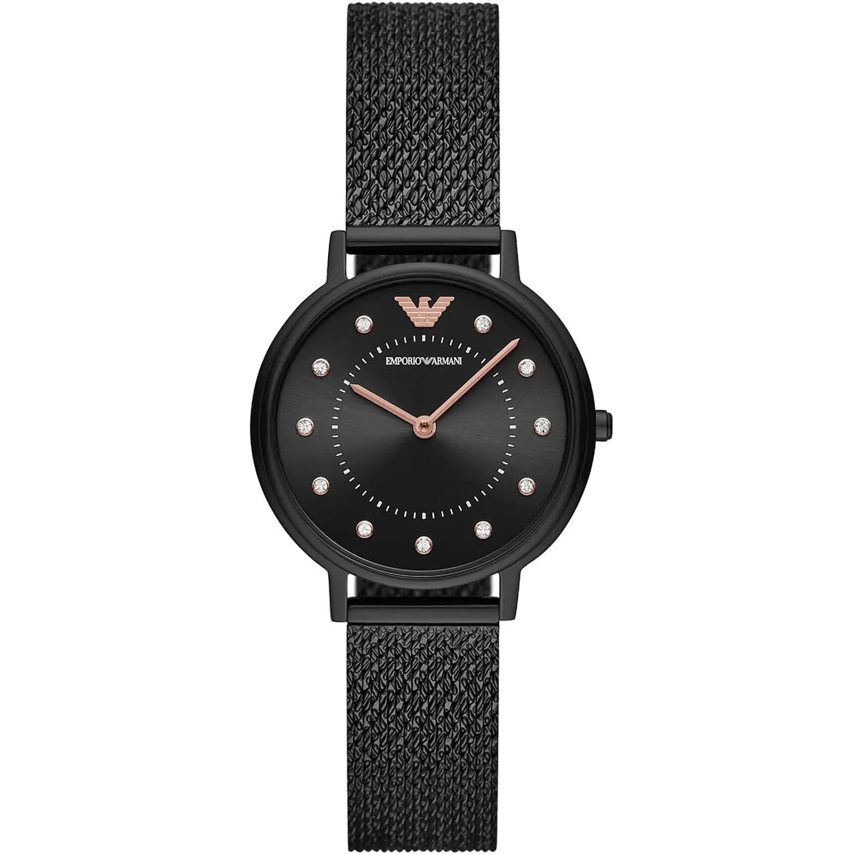 Emporio Armani Kappa AR11252 32mm Women's Quartz Watch – Black Crystal-Set Sunray & Black Stainless Steel Mesh Bracelet