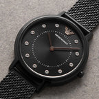 Emporio Armani Kappa AR11252 32mm Women's Quartz Watch – Black Crystal-Set Sunray & Black Stainless Steel Mesh Bracelet