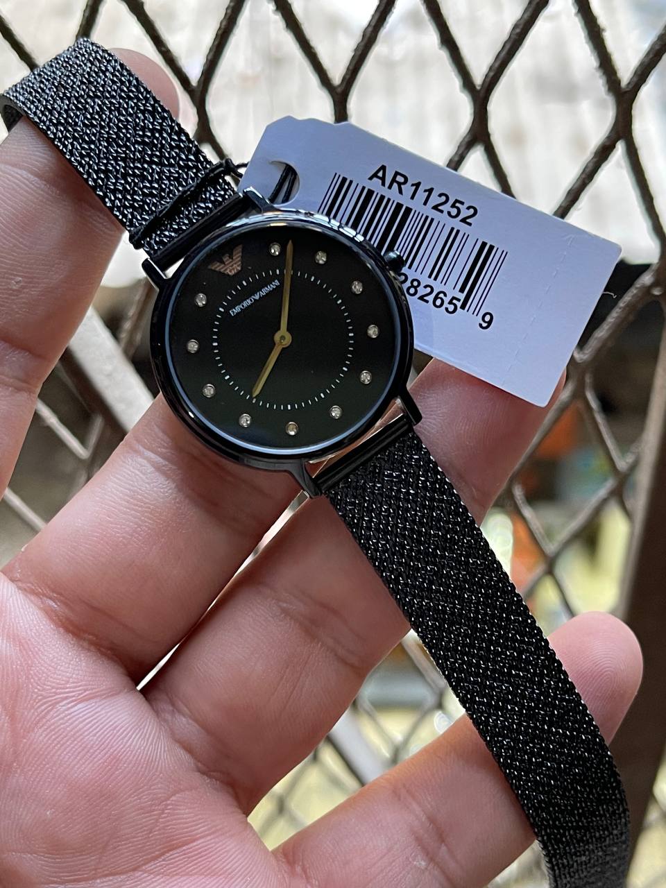 Emporio Armani Kappa AR11252 32mm Women's Quartz Watch – Black Crystal-Set Sunray & Black Stainless Steel Mesh Bracelet